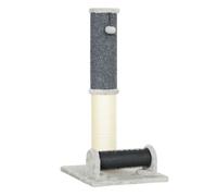 PawHut Poste Rascador para Gatos 85 cm Arañador para Gatos con Poste de Sisal Cepillo de Auto Acicalado y Bola de Juguete Gris y Crema