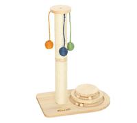 Pawhut poste rascador para gatos altura 56,5 cm, rascador para gatos con 3 bolas colgantes, juguete de pelota de pista y poste de sisal, madera natural