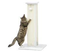 PawHut Poste rascador para gatos de interior, rascador vertical completo con cuerda de sisal natural, bola colgante y felpa suave, color blanco