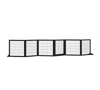 PawHut Puerta de seguridad Barrera para perros Puerta de seguridad con reposapiés Puerta para perros Puerta de seguridad para chimenea y estufa, plegable bidireccional Madera de pino Metal Negro 432 x