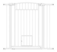 PawHut Puerta de Seguridad Extensible 76-104 cm, Puerta para escaleras, Doble Sistema de Bloqueo, Montaje a presión o con Taladro, Puerta de Seguridad para Perros, 95 cm de Altura, Blanco