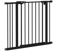 PawHut Puerta de Seguridad para Perros, Barrera Protectora, Barrera para Mascotas, Metal, Plástico, 74-87 cm, Negro