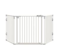 PawHut Puerta de Seguridad para Perros Barrera Protectora para Mascotas Ajustable Plegable Reja con Puerta de Cierre Automático 3 Paneles para Chimenea Montaje en Pared/Independiente Blanco 202,5 x 76
