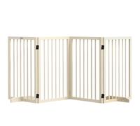 PawHut Puerta de Seguridad para Perros de 4 Paneles 206x35.5x76cm Natural | Puerta de seguridad modular plegable, barrera de madera para mascotas con patas de soporte