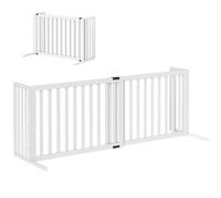 PawHut Puerta de Seguridad Plegable y Extensible para Perros 102-183 cm con 2 Soportes extraíbles, Paneles Laterales, Puerta de Madera para Perros pequeños y medianos, Barrera Protectora para