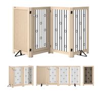 PawHut Puerta para mascotas autoportante, reja para perros con puerta, 4 paneles, para pasillo, escalera, marco de puerta, MDF, acero