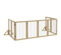 PawHut Puerta para Perros de Madera para Puerta, Natural, 375x44x70 cm | Puerta plegable con 8 paneles, para escaleras, chimenea, estufa