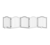 PawHut Puerta Perro Plegable Independiente 261.5x61 cm Negro | 5 piezas, puerta con puerta, barrera seguridad con 2 patas, para cocina, pasillo