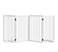 PawHut Puerta Plegable para Perros pequeños y medianos 30" Alta Blanca | Puertas para perros, 2 patas de soporte, 4 paneles, escaleras para puertas, valla de madera para mascotas, uso interior