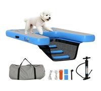 PawHut Rampa inflable de balsa para perros, plataforma flotante para deportes acuáticos con superficie antideslizante, escalera flotante para piscina, lago, barco, azul y gris