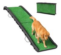PawHut Rampa para Perros con Césped Artificial, 155 cm, Rampa para Perros para Coche Plegable con Asa, Ángulo Ajustable, Antideslizante, para Todas Las Razas, para Cama, Sofá, Verde