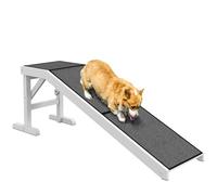 PawHut Rampa para Perros de Madera Rampa para Mascotas para Cama/Sofá con Alfombra Antideslizante para Perros Pequeños Medianos y Grandes 152x40x50 cm Blanco y Gris