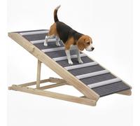 PawHut Rampa para Perros Plegable y Altura Ajustable 41-60 cm, Rampa para Mascotas de Madera con Alfombrilla Antideslizante y Asa, para Perros Pequeños Medianos y Grandes, para Cama Sofá, 120x50x60 cm