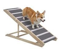 PawHut Rampa para Perros Plegable y Altura Ajustable 41-60 cm, Rampa para Mascotas de Madera con Alfombrilla Antideslizante y Asa, para Perros Pequeños Medianos y Grandes, para Cama Sofá, 120x50x60 cm