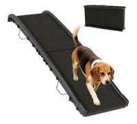PawHut Rampa para Perros Superficie Esmerilada Plegable 155 cm Negro | Rampa para Perros para Coche con Asa, Ángulo Ajustable, Antideslizante, para Todas las Razas, para Cama, Sofá