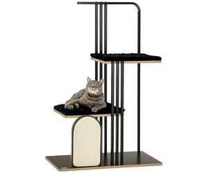 PawHut rascador 128 cm árbol para gatos con cojín árbol para trepar con rascador, rascador para gatos con 2 plataformas, muebles para gatos, acero, negro