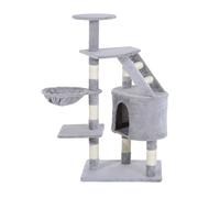PawHut Rascador Árbol para Gatos con Escalera Cueva Hamaca Plataformas Centro de Actividades Sisal Natural 55x40x125cm Gris Aosom España