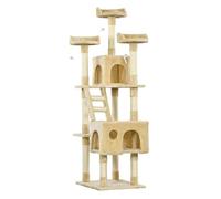 PawHut Rascador Gato Árbol con Poste de Arañar Múltiples Plataformas Escaleras Cuevas Juguetes Centro de Actividades 60x50x180 cm Beige Aosom España