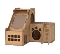 PawHut Rascador Cartón para Gatos Forma Castillo 2 en 1, Rascador para Gatos con 2 Zonas de Rascado, Catnip, Rampa y Escalera, para Interior, 67x66x57 cm, Marrón