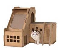 PawHut Rascador Cartón para Gatos Forma Castillo Casa, 67x66x57 cm Marrón