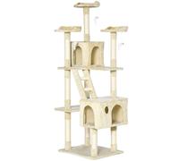 PawHut Rascador con árbol y poste beige para gatos