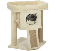 PawHut Rascador de 57 cm, pequeño árbol para gatos con cueva para gatos, plataforma de descanso, rascador para gatos con tabla rascadora, pelota de juego, muebles para gatos de hasta 5 kg, color beige