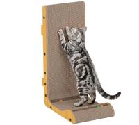 PawHut Rascador de cartón para gatos con 3 bolas de juguete, 57,5 cm de alto, en forma de L, montado en la pared, poste rascador vertical para proteger muebles para gatitos de interior