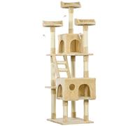 PawHut Rascador Gato Árbol con Poste de Arañar Múltiples Plataformas Escaleras Cuevas Juguetes Centro de Actividades 60x50x180 cm Beige Aosom España