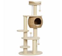 PawHut Rascador grande 132 cm para gatos con cueva de junco postes rascadores cama 3 bolas correa antivuelco 1-2 gatos hasta 6 kg Aosom España