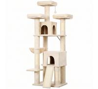 PawHut Rascador grande 184 cm de alto Árbol para gatos con 3 postes rascadores, zonas de descanso, pelota de juego, hamaca y escalera, para gatos de menos de 6 kg