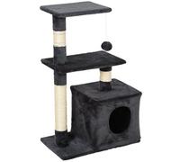 PawHut Árbol Rascador para Gatos 81,5 cm Torre para Gatos con Postes de Sisal 2 Plataformas Cueva y Bola Colgante Estilo Elegante 50x30x81,5 cm Gris