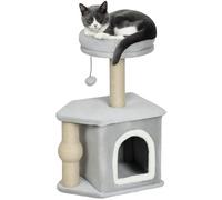 PawHut Rascador para Gatos Altura 66 cm Árbol para Gatos Torre de Escalada con Cama Cueva Plataforma Bola Colgante y Poste de Yute Gris Claro