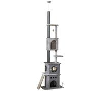 Pawhut Rascador para gatos, altura de techo, con juguete para gatos, sisal, felpa gris claro, altura regulable, 60 x 40 x 225-255 cm