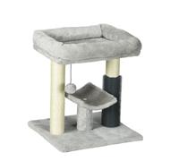PawHut Rascador para Gatos Árbol para Gatos Altura 48 cm con 2 Postes Rascadores Cama Plataforma en U y Cepillo Bola Colgante Gris