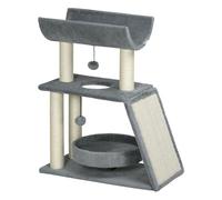 PawHut Rascador para Gatos Árbol para Gatos Altura 76 cm con 4 Postes Rascadores Nido Plataforma en U Almohadilla para Rascar Bolas Colgantes Gris Claro