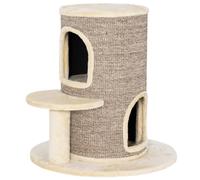 PawHut Rascador para gatos, árbol rascador con 2 niveles, plataforma de salto, mirador, alfombrilla para rascar, para descansar y jugar, Beige
