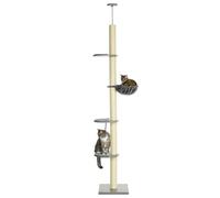 PawHut Rascador para Gatos con Hamaca, incl. Dispositivo de Techo, de Techo Alto, 40x40x250 cm, Gris+ Blanco Crema Aosom España