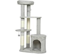 PawHut Rascador para Gatos de 114 cm con Cueva, Troncos de sisal, Plataforma, Pelota de Juego, árbol rascador de Varios Pisos, árbol trepador, para Gatos medianos de Menos de 6 kg, Gris Claro