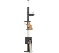 PawHut Rascador para gatos de altura de techo 200-240 cm, altura regulable, con hamaca, cueva, tronco rascador, rampa, perchas, rascador para gatos de menos de 5 kg, color gris oscuro
