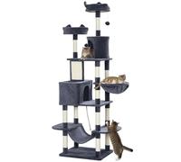 PawHut Rascador para Gatos Grande Altura 206 cm Árbol para Gatos Torre de Escalera con Plataformas Cuevas Bolas Colgantes y Hamacas Gris Oscuro
