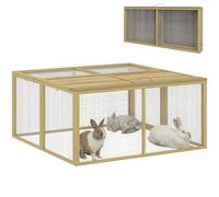 PawHut Recinto Conejo Exterior Plegable Parque Conejo 120x120x57cm Natural