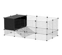 PawHut Recinto para Animales pequeños, Jaula de Conejo modulable, 31 Paneles con nichos elevados, Parque de cercado para Mascotas Interior para Conejillos de Indias, Conejos, erizos, Acero, Negro