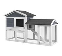 PawHut Recinto para pequeños animales con corral, madera de abeto, 147 x 54 x 84 cm, Gris