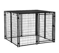PawHut Recinto para Perros Mascotas de Acero Plegable con Cubierta, Vallado para Perros Parque de 8 Paneles con Puerta Bloqueable, 141 x 141 x 113 cm, Negro