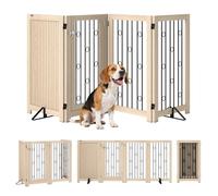PawHut - Rejilla de protección para perros independiente, HxAn: 91,5 x 205 cm Rejilla plegable para perros con 2 patas de apoyo, puerta con cerradura, rejilla para mascotas para cocina, chimenea