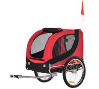 PawHut Remolque Bicicleta Perros Mascota 1 Bandera 8 Reflectores Remolque Bici 130x73x90 cm Rojo Negro