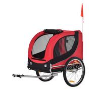 PawHut Remolque Bicicleta Perros Mascota 1 Bandera 8 Reflectores Remolque Bici 130x73x90 cm Rojo Negro