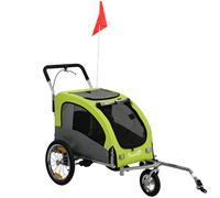 PawHut Remolque de Bicicleta Perros 2 en 1 Carrito Perros Medianos Plegable con Suspensión Neumáticos Grandes Ventanas Verde Aosom España