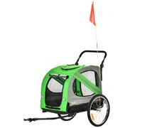 Pawhut Remolque De Bicicleta Perros Con Puertas Bandera Y 6 Reflectores Verde