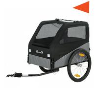 PawHut Remolque para bicicleta para perro con ruedas de 50,8 cm, acople universal, reflectores, bandera, correa, 139x72x88cm, gris y negro